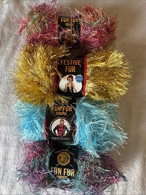 Yarn Bundle Fun Fur Festive Faux Fur Party Trim Gold, Blue, Pink, Purple